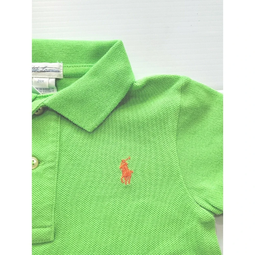 RALPH LAUREN Baby Boy Polo Short Sleeve Shirt LT GREEN w/ORANGE Pony Sz 24 Month